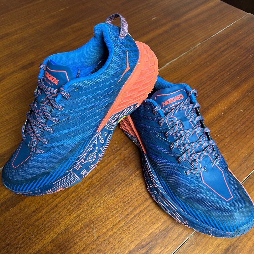 Hoka One One Speedgoat 4 Mens 9.5 Trail Running Shoes Blue Orange 1106525 MBMR